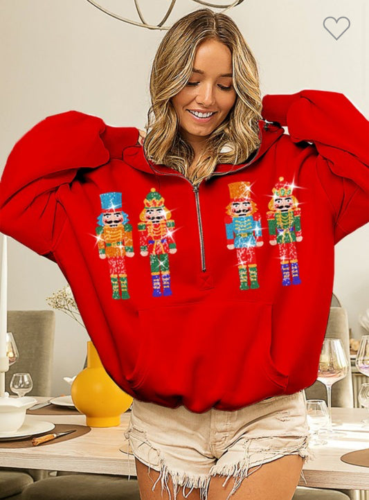 NUTCRACKERS EMBROIDERY CHRISTMAS ZIP UP HOODIE