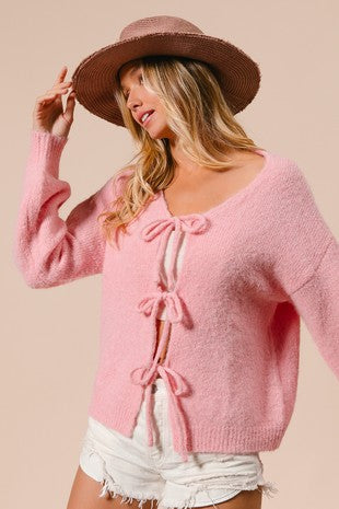 FRONT BOW DETAIL SWEATER CARDIGAN TOP